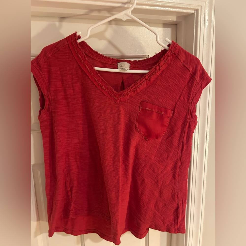 Anthropologie Women's light Red V-Neck cotton top